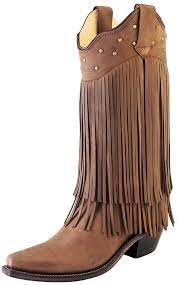 Botas de piel para mujer con flecos en marrón LF1585E